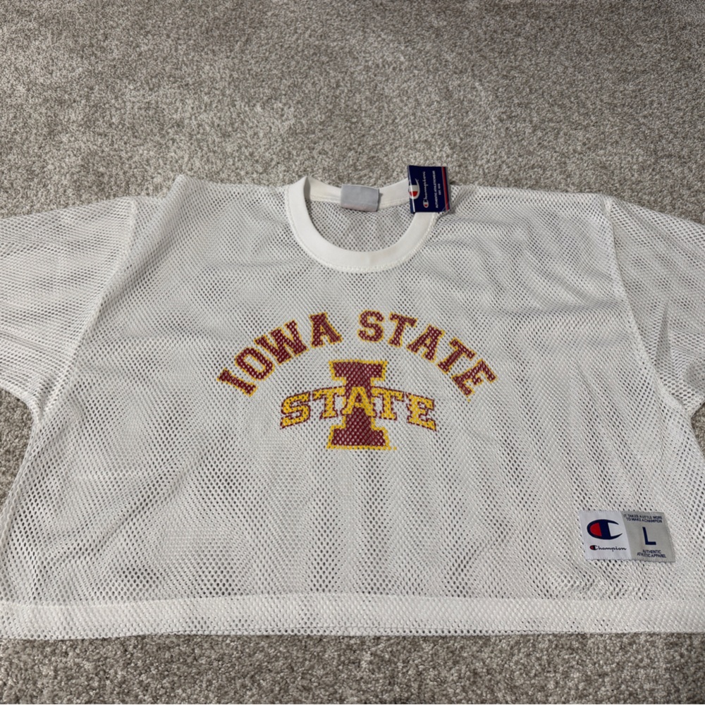 Champion White Mesh Crop Top with Iowa State Logo